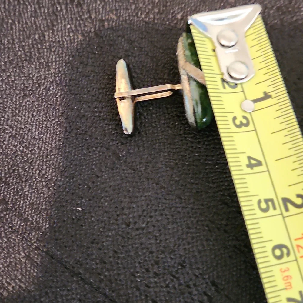 VINTAGE CHINEESE GREEN JADE MENS CUFF LINKS.MARKED STERLING.